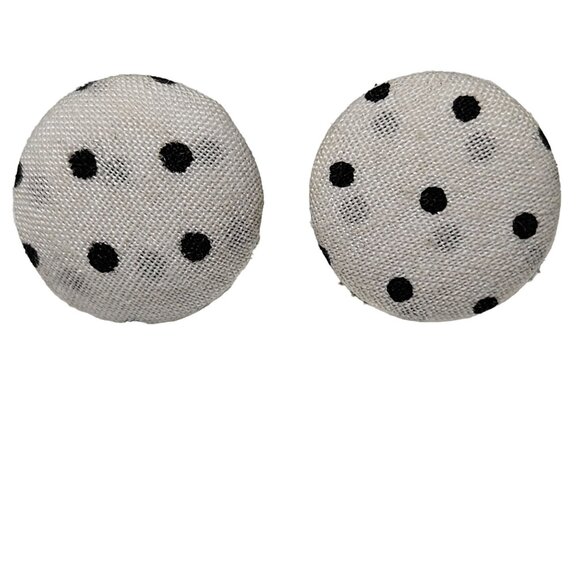 Vintage Polka Dot Fabric Covered Earrings Retro 50s 60s Fashion Jewelry Women - Picture 1 of 4